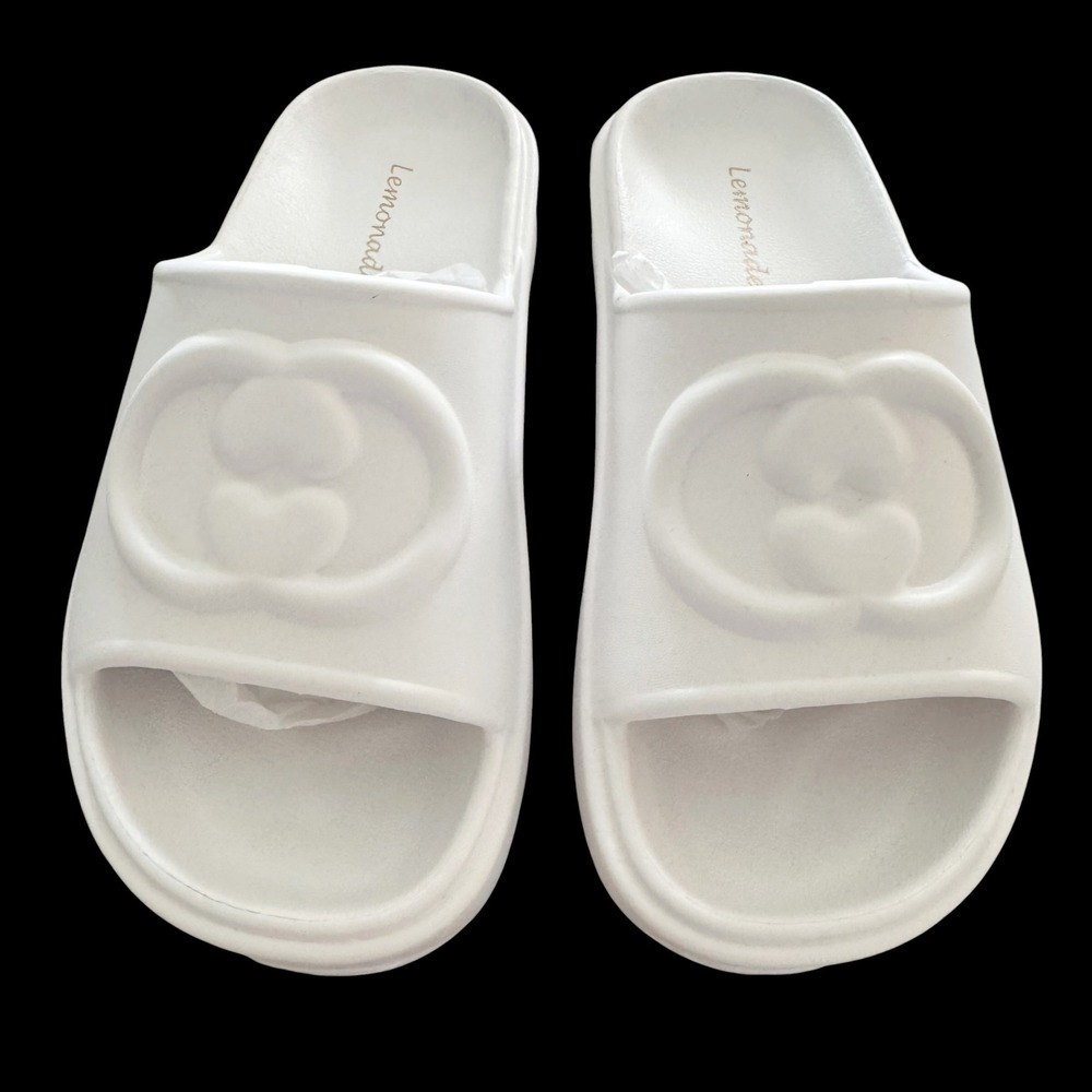 Lemonade Freeto White Platform Cloud Slides Rubber Heart Sandals sz 5 pool
